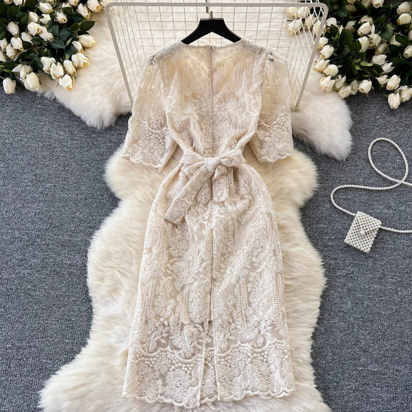 Vintage Crochet Lace Apricot Dress