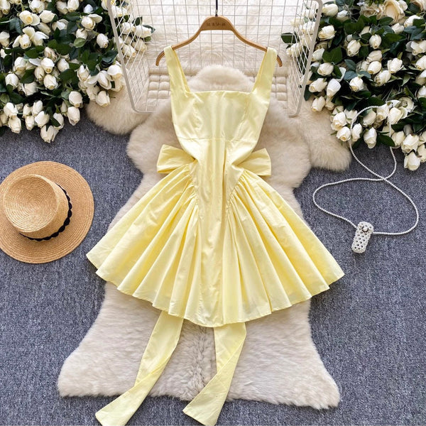 Bright Color Back Bow-tie Slip Dress