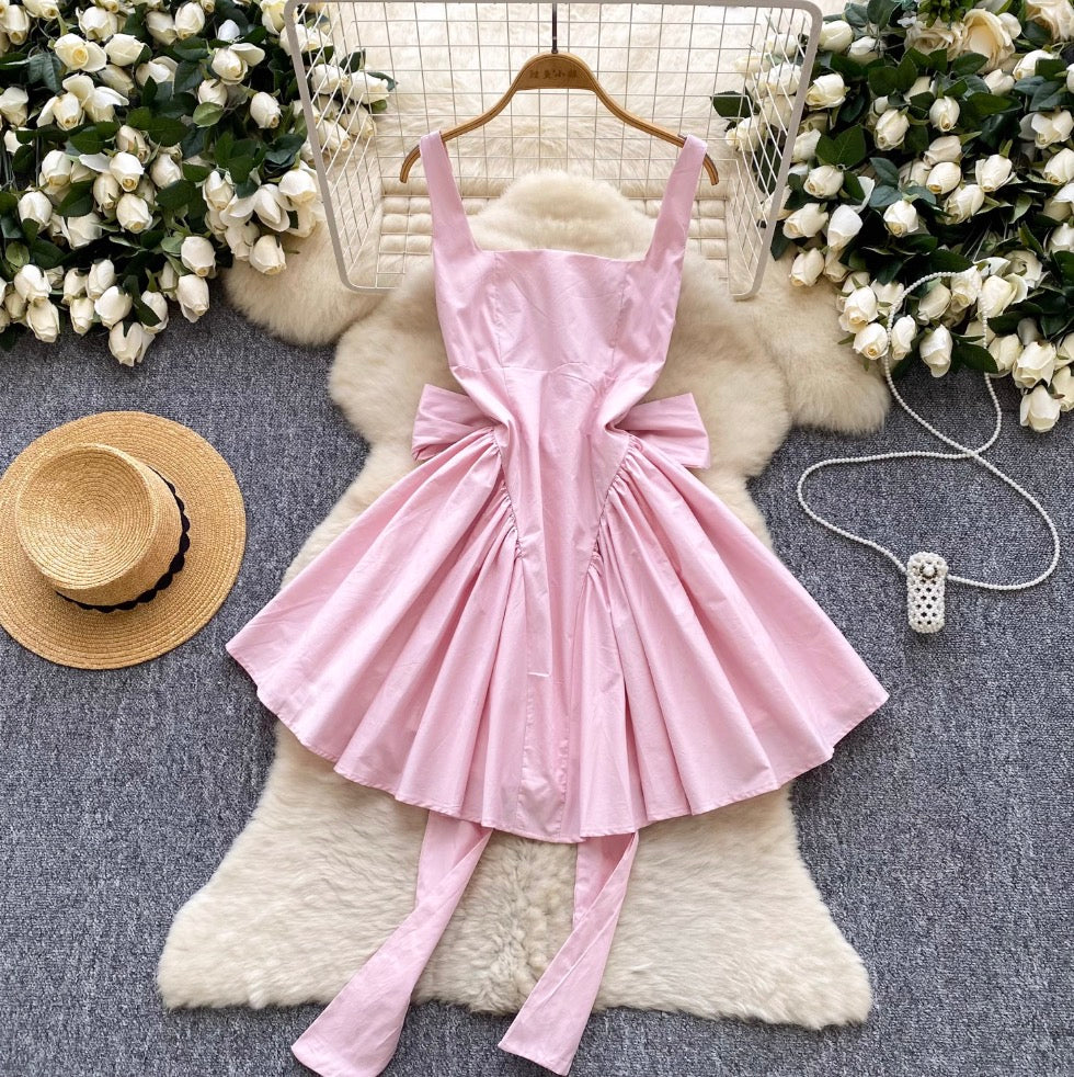 Bright Color Back Bow-tie Slip Dress