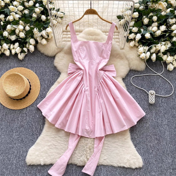 Bright Color Back Bow-tie Slip Dress