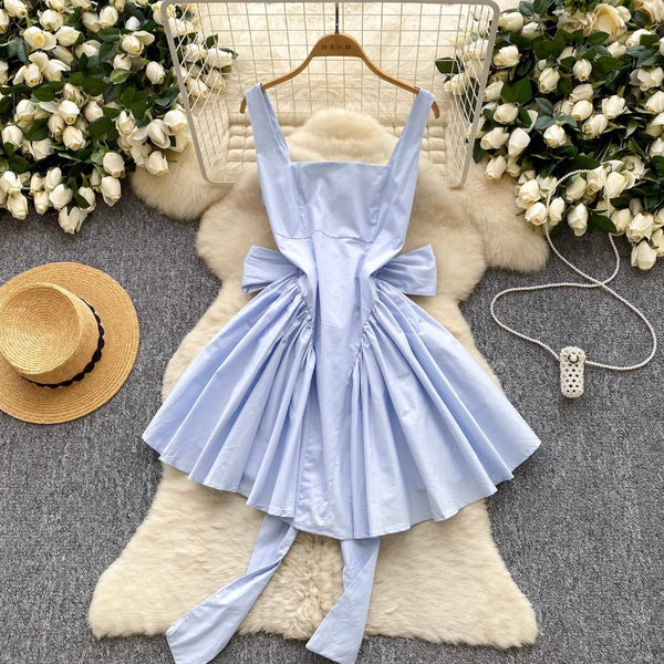 Bright Color Back Bow-tie Slip Dress