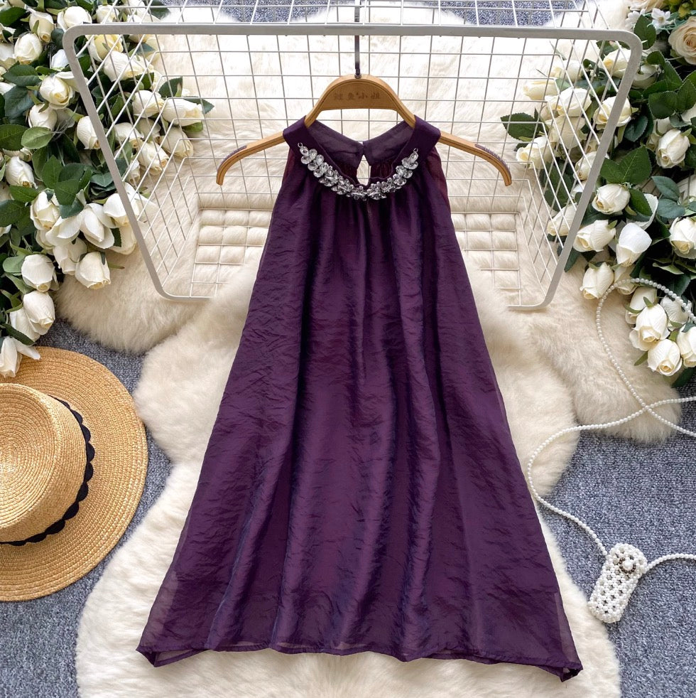 Premium Rhinestone Studded Halter Dress