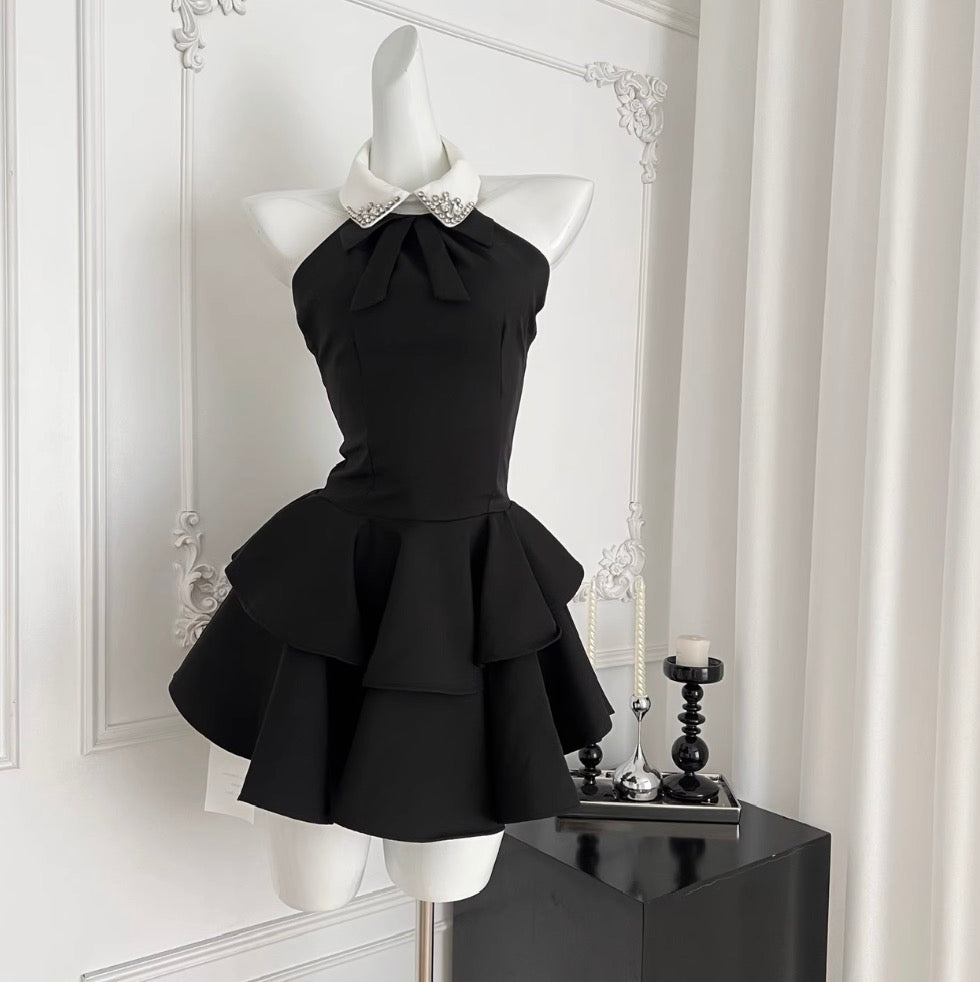 Elegant Beaded Collar Puffy Dress