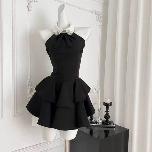 Elegant Beaded Collar Puffy Dress