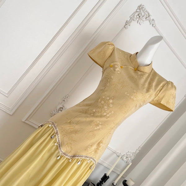 Faux Two-pieces Printed Cheongsam Dress