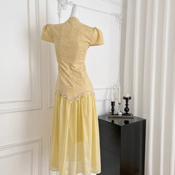 Faux Two-pieces Printed Cheongsam Dress