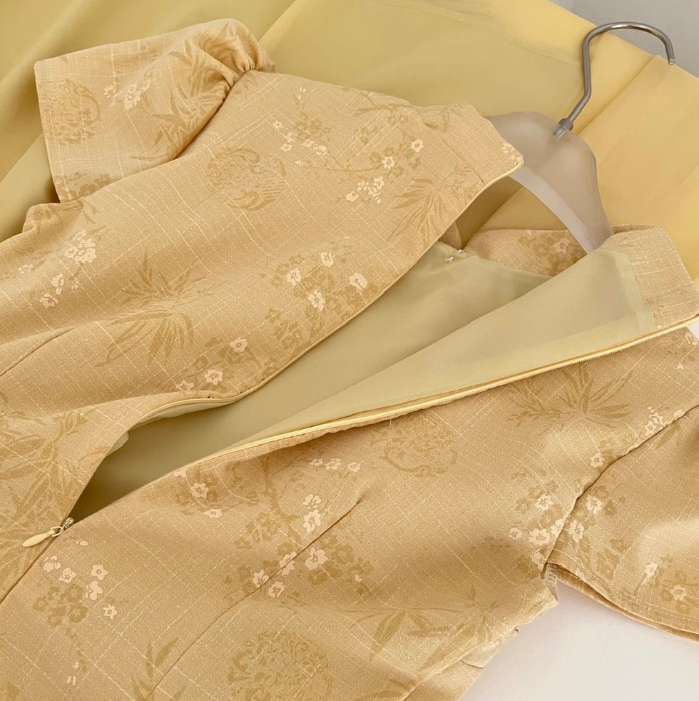 Faux Two-pieces Printed Cheongsam Dress