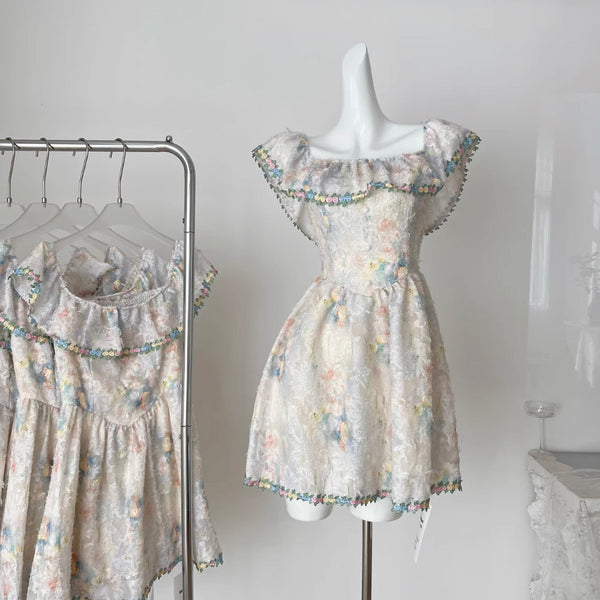 Sweetie Lapeled Embroidered Floral Dress