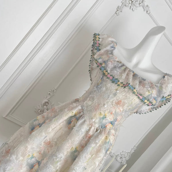 Sweetie Lapeled Embroidered Floral Dress