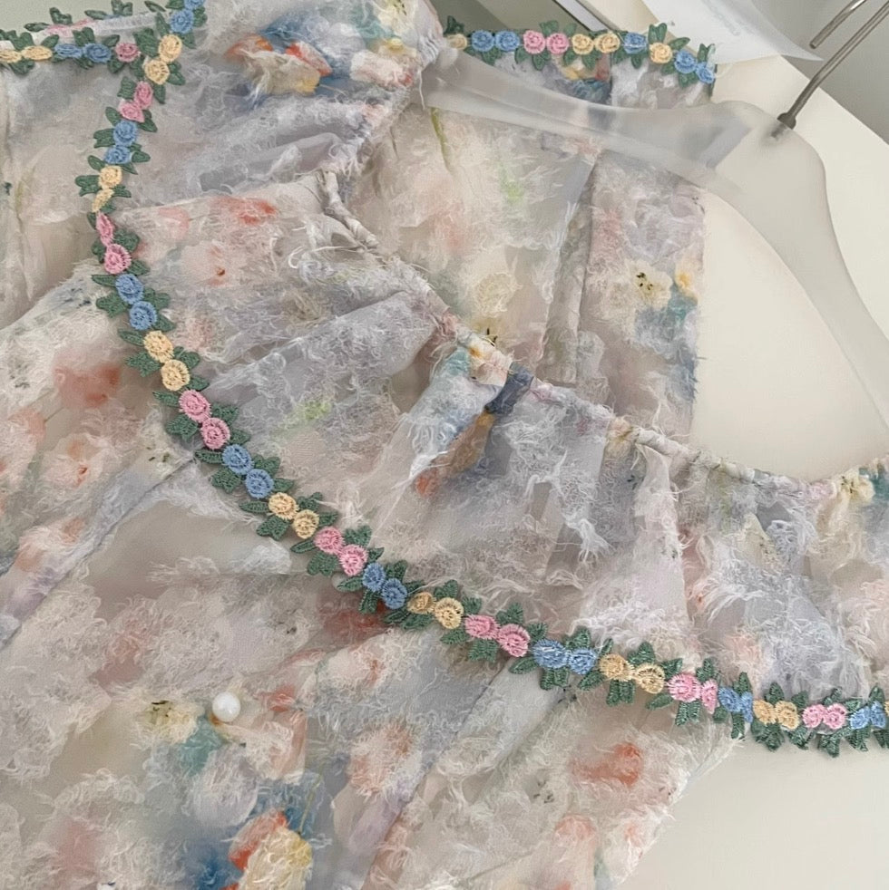 Sweetie Lapeled Embroidered Floral Dress