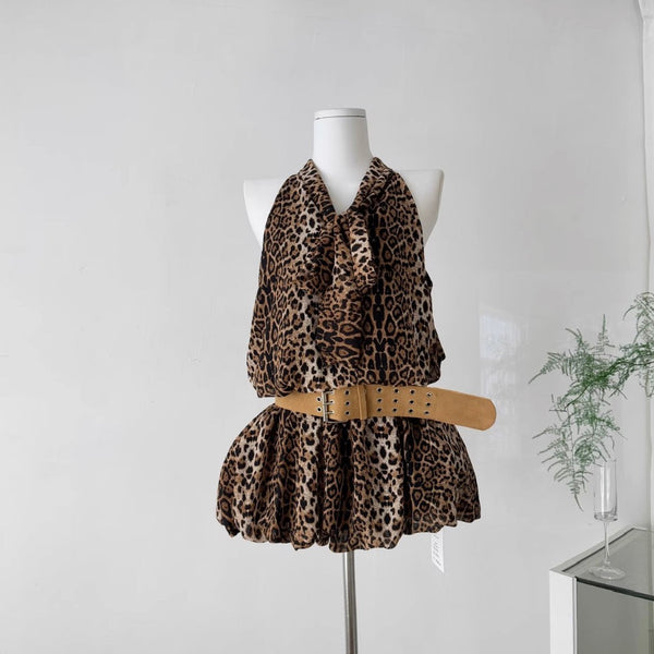 Sexy Leopard Printed Halter Dress