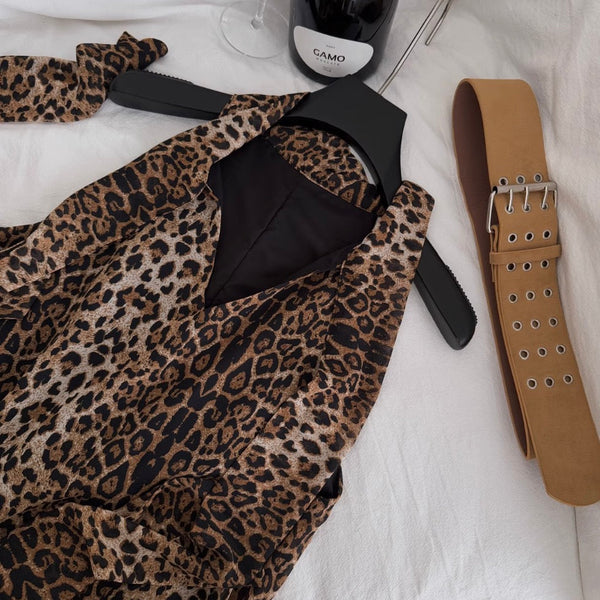 Sexy Leopard Printed Halter Dress