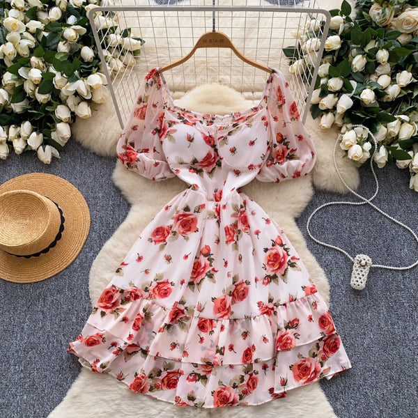 Vintage Puffy Sleeve Floral Dress