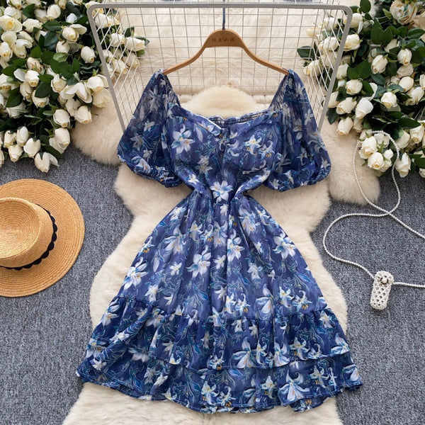 Vintage Puffy Sleeve Floral Dress