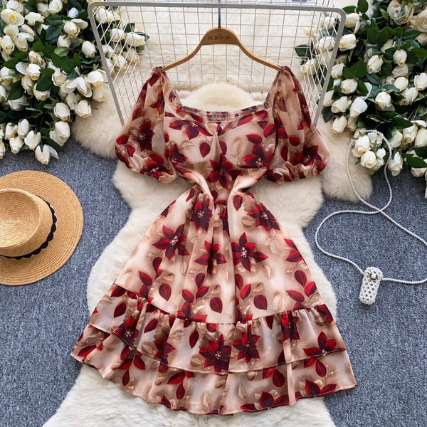 Vintage Puffy Sleeve Floral Dress