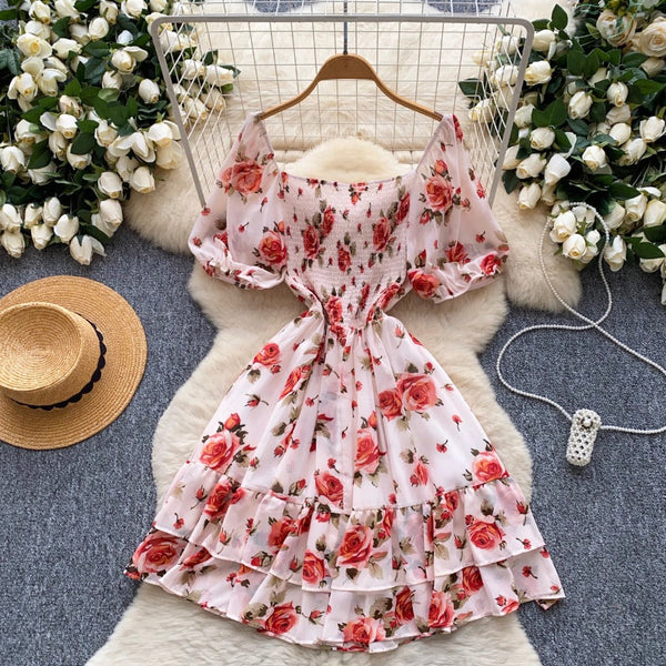 Vintage Puffy Sleeve Floral Dress