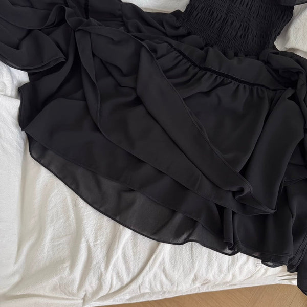 Off-shoulder Ruffled Black Dress