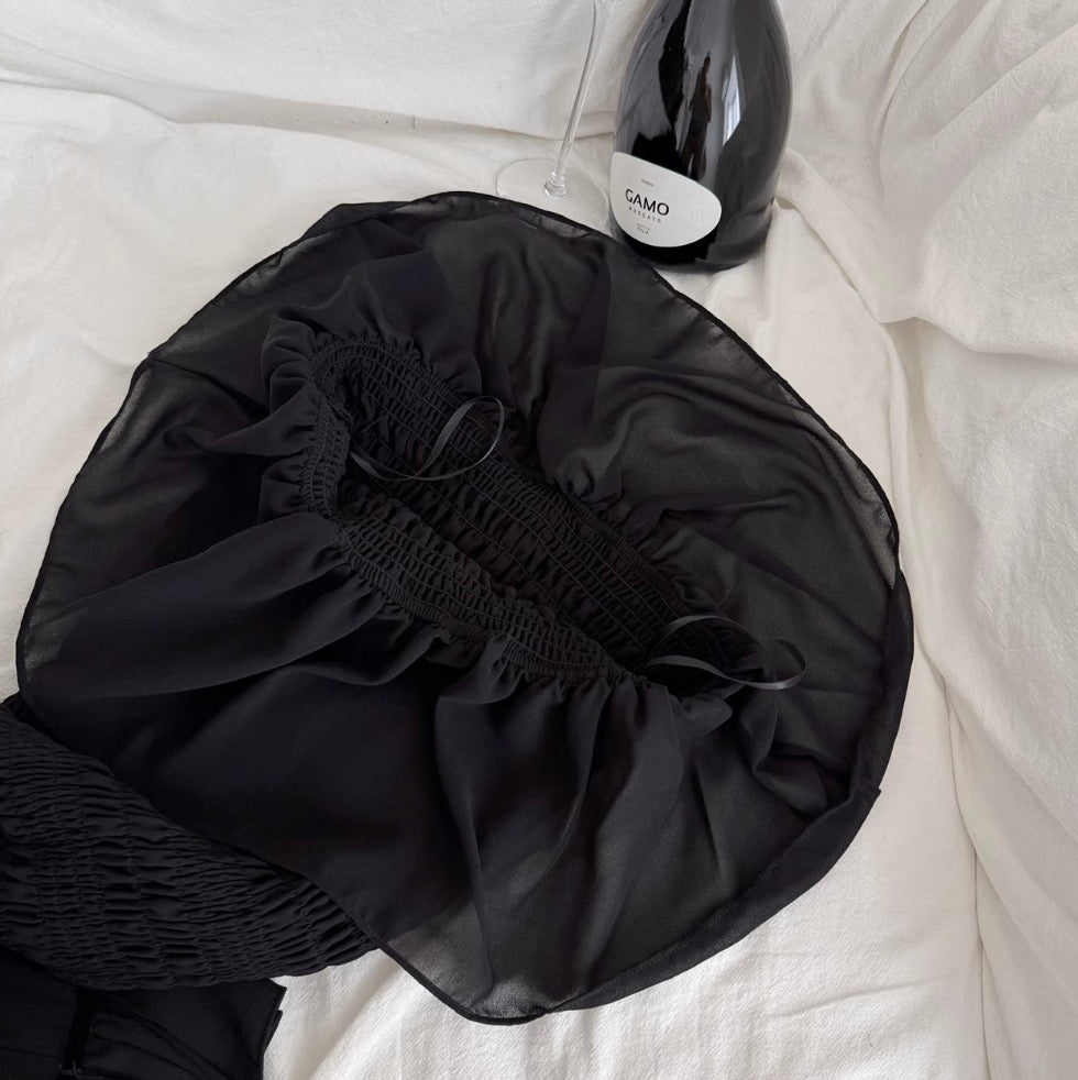Off-shoulder Ruffled Black Dress