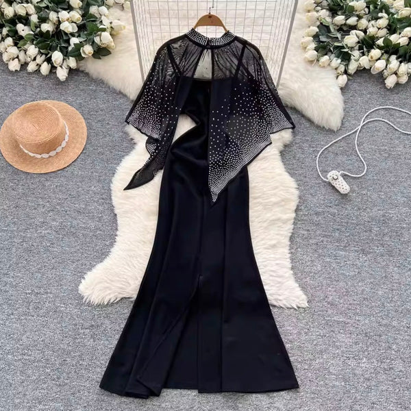 Rhinestone Studded Shawl & Slip Dress