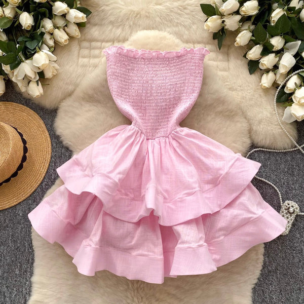 Off-shoulder Solid Color Puffy Dress