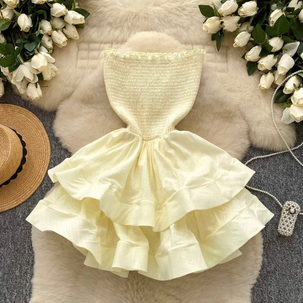 Off-shoulder Solid Color Puffy Dress