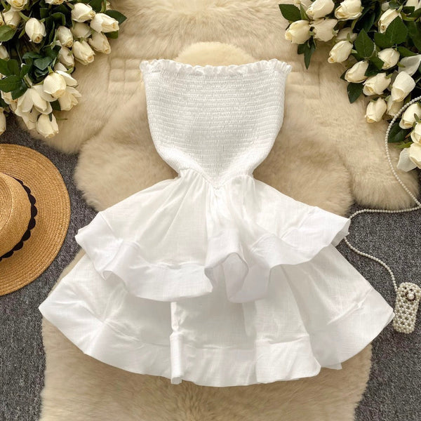 Off-shoulder Solid Color Puffy Dress