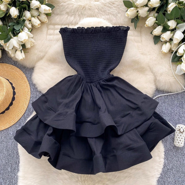 Off-shoulder Solid Color Puffy Dress
