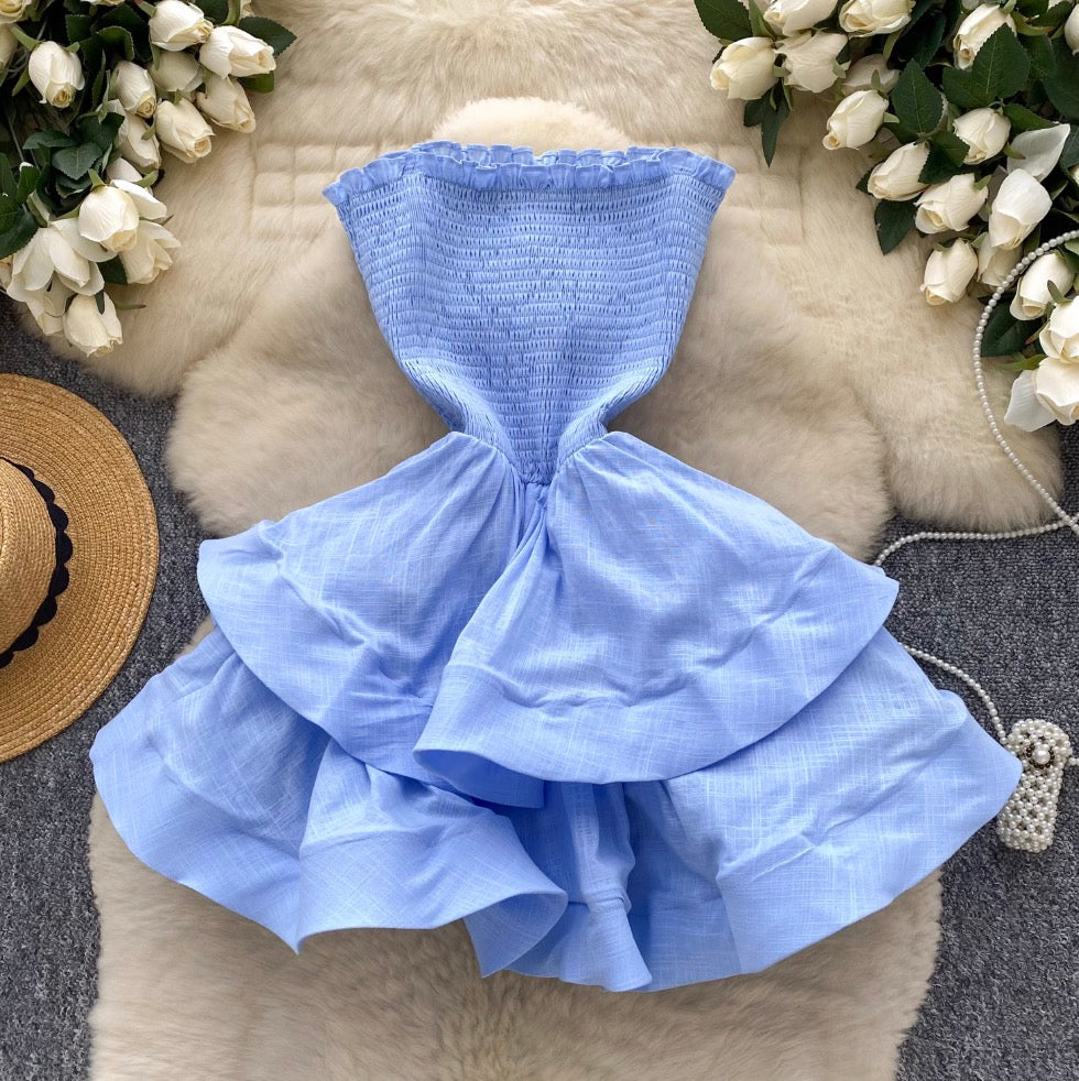 Off-shoulder Solid Color Puffy Dress
