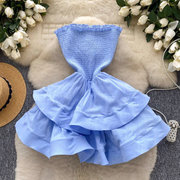 Off-shoulder Solid Color Puffy Dress