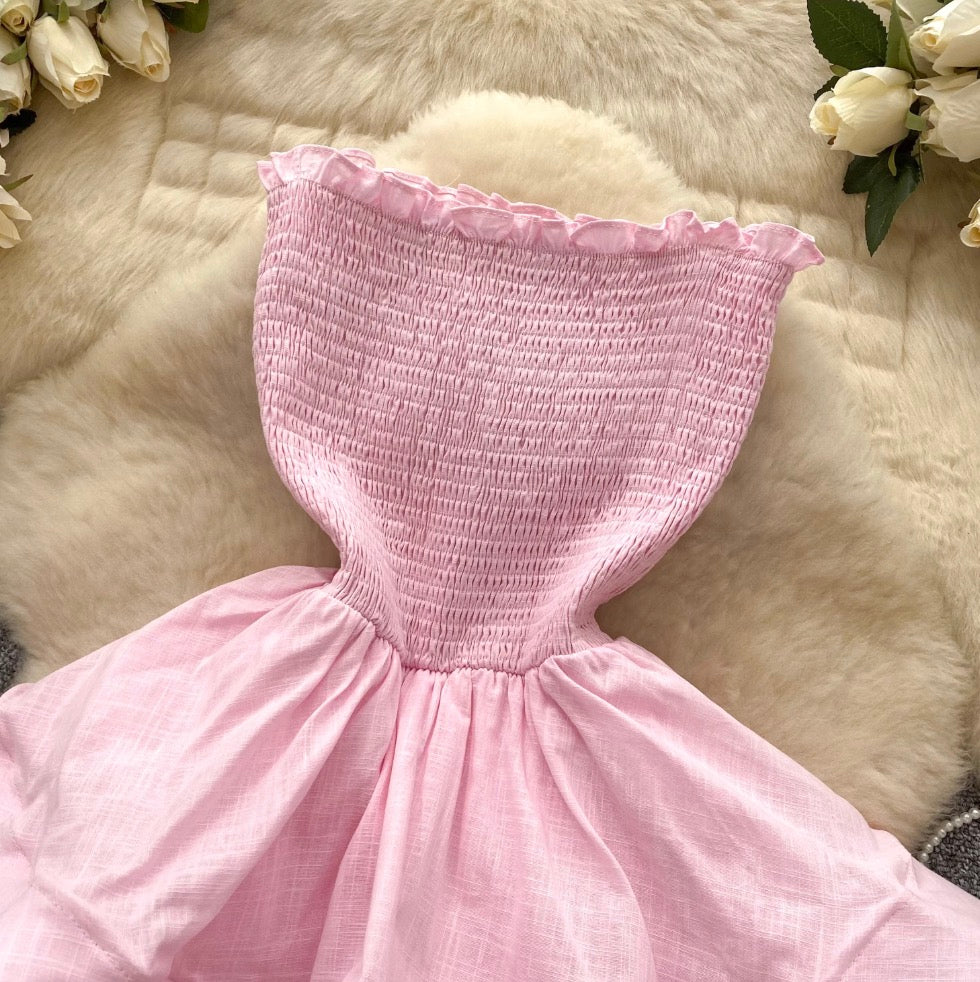 Off-shoulder Solid Color Puffy Dress