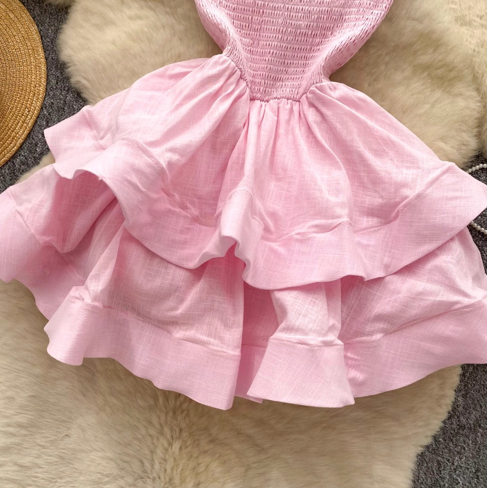 Off-shoulder Solid Color Puffy Dress
