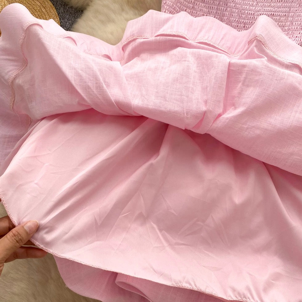 Off-shoulder Solid Color Puffy Dress