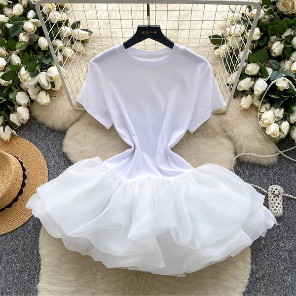 Niche Shirt Patchwork Puffy Dress