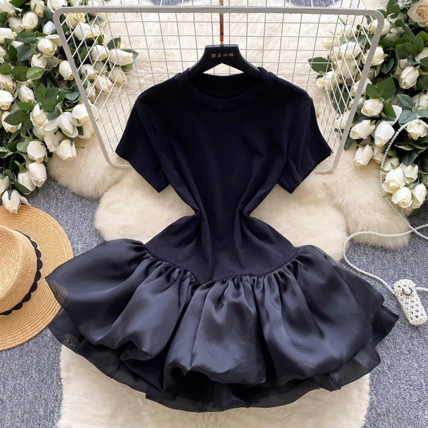Niche Shirt Patchwork Puffy Dress