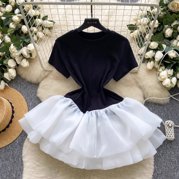 Niche Shirt Patchwork Puffy Dress