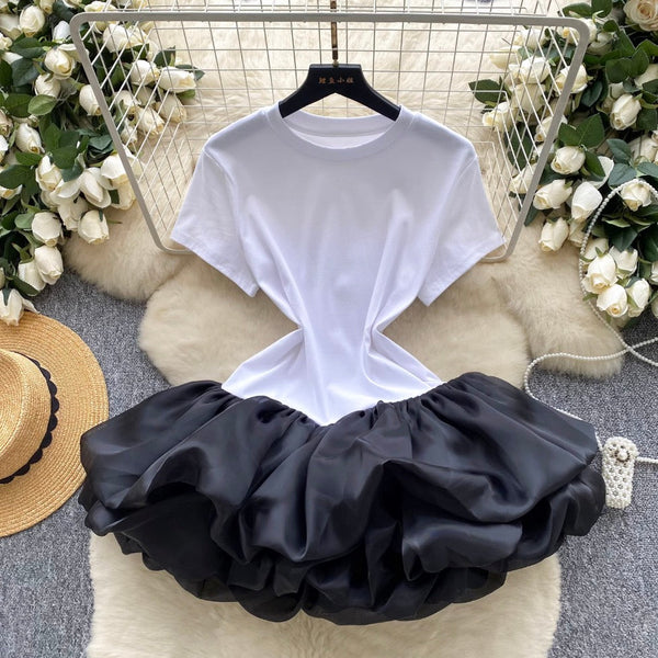 Niche Shirt Patchwork Puffy Dress