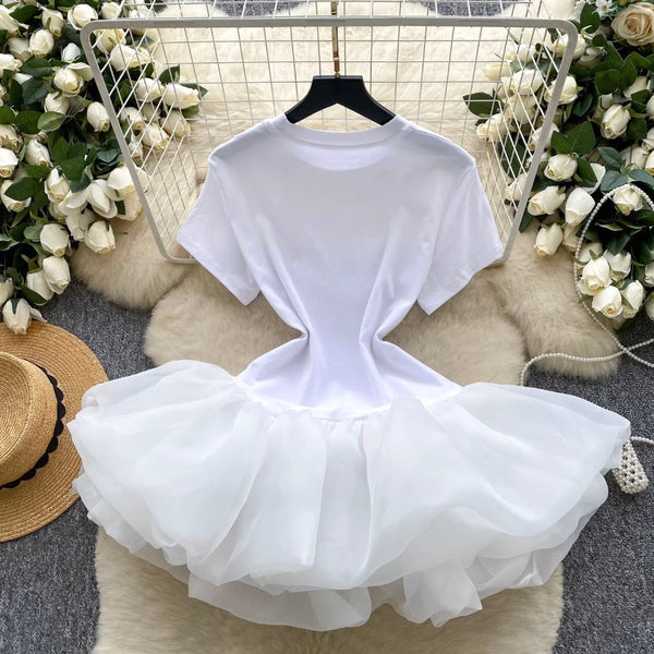 Niche Shirt Patchwork Puffy Dress