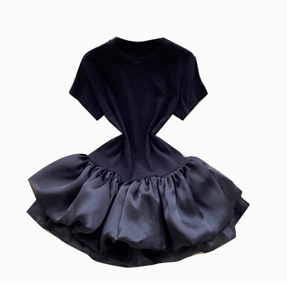 Niche Shirt Patchwork Puffy Dress
