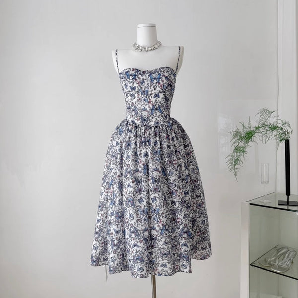 Vintage Floral Printed Slip Dress