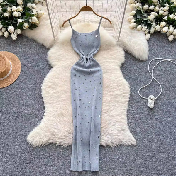 Sequin Beaded Knitted Slip Dress