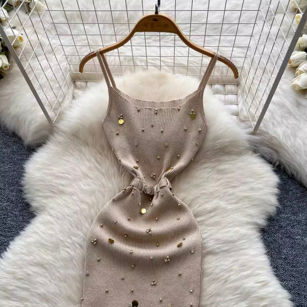 Sequin Beaded Knitted Slip Dress