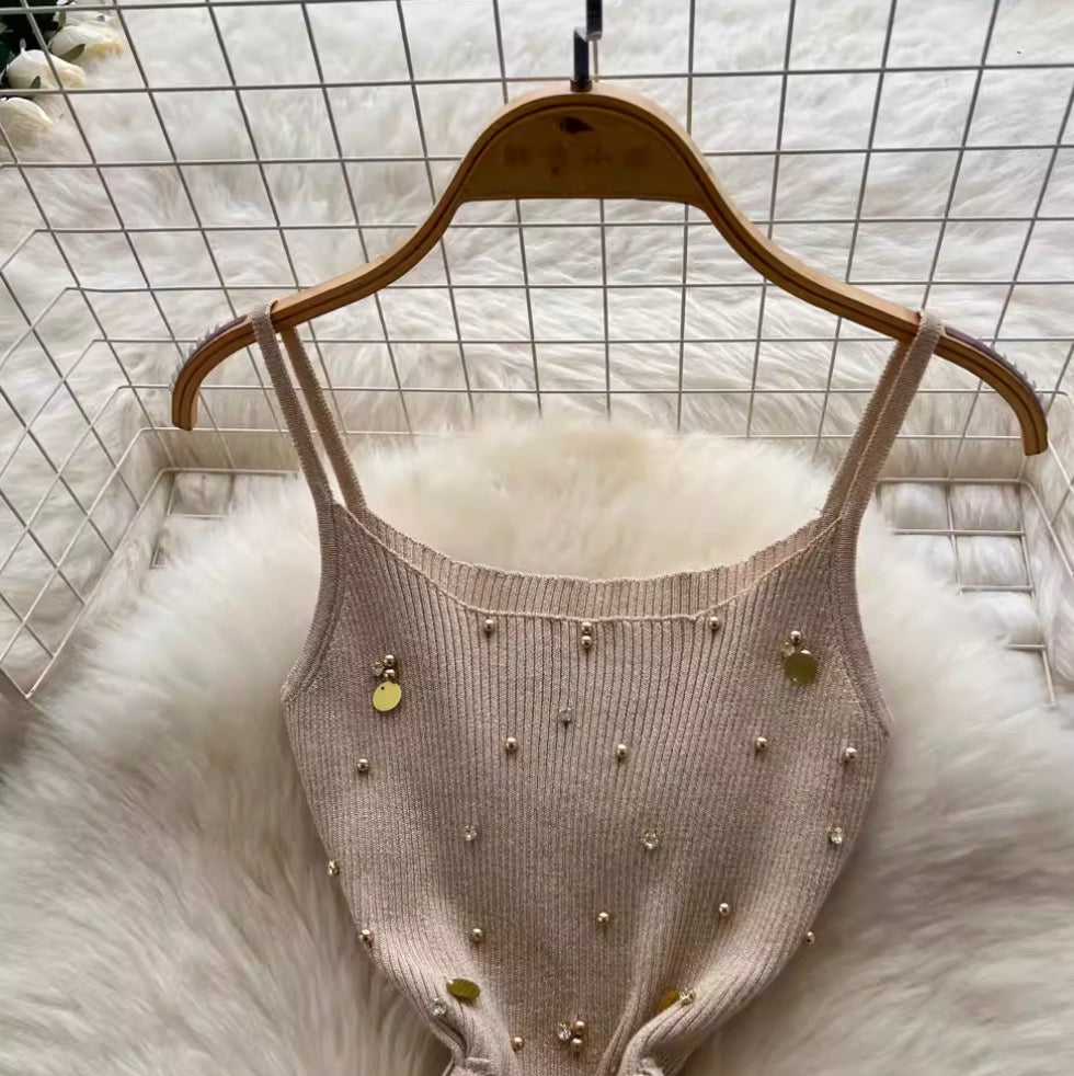 Sequin Beaded Knitted Slip Dress