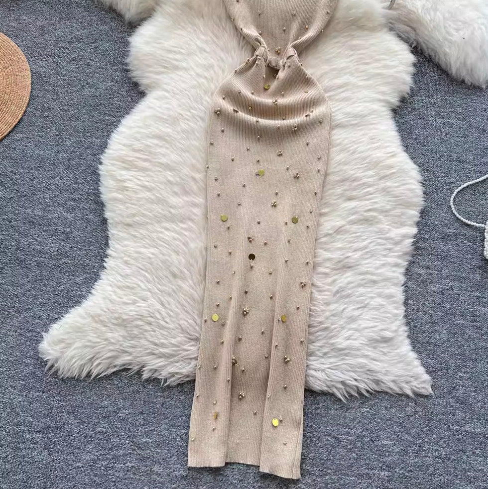 Sequin Beaded Knitted Slip Dress
