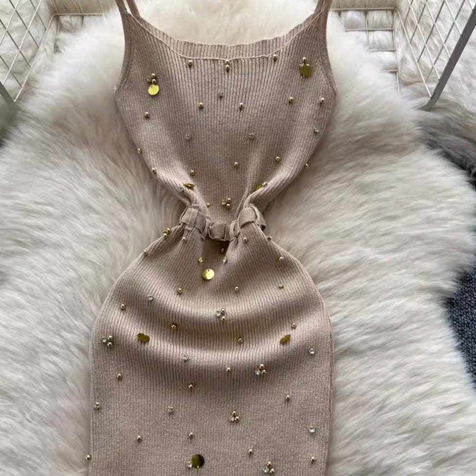 Sequin Beaded Knitted Slip Dress