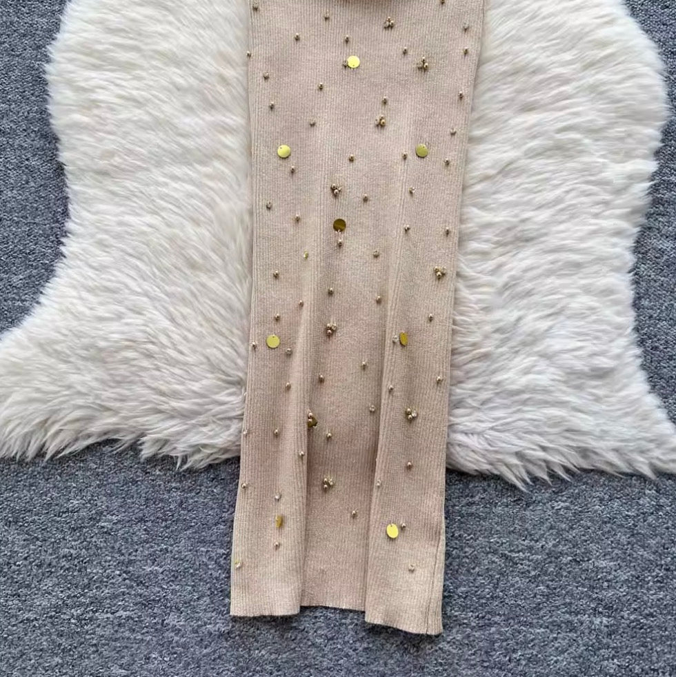 Sequin Beaded Knitted Slip Dress