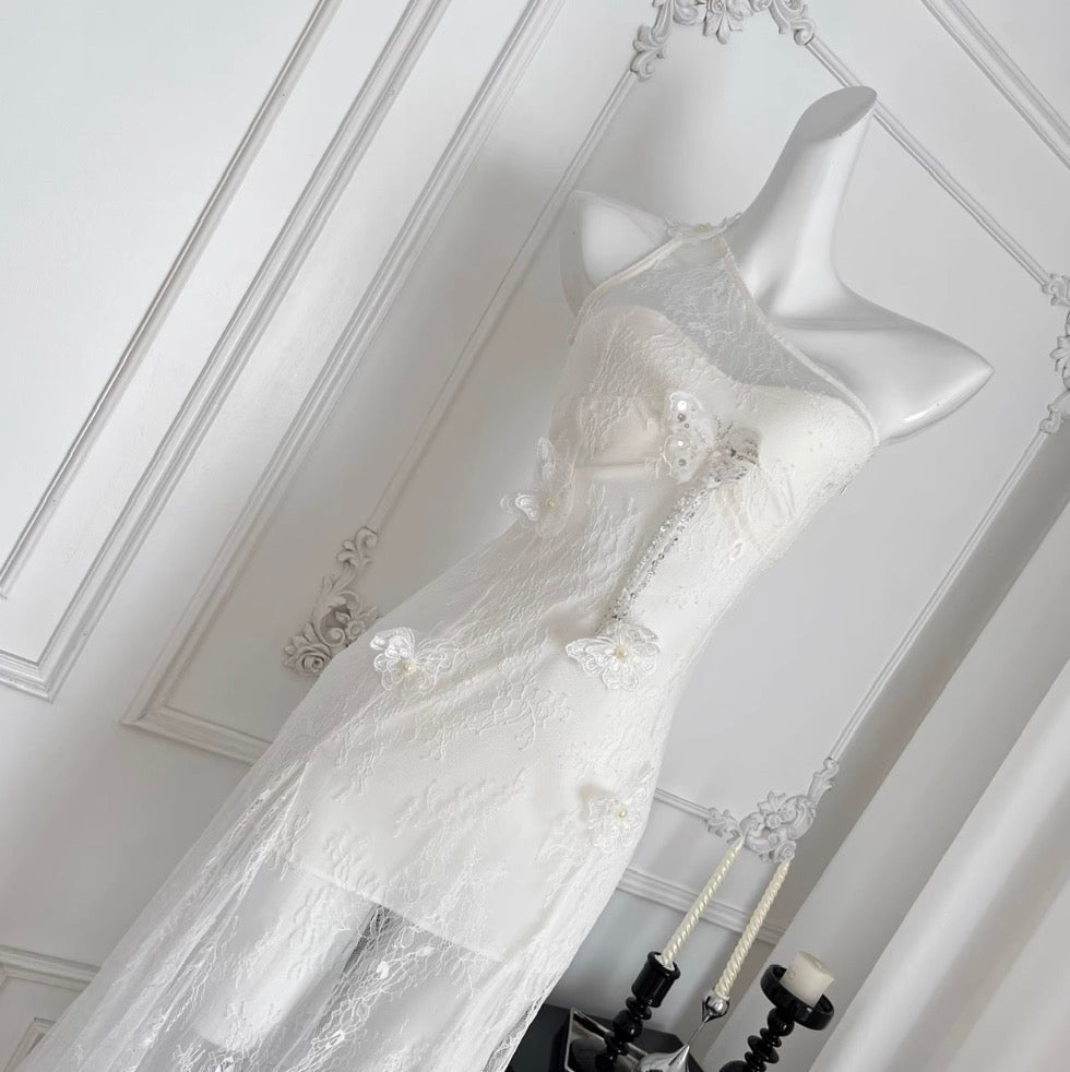 Sexy Embroidered White Lace Dress