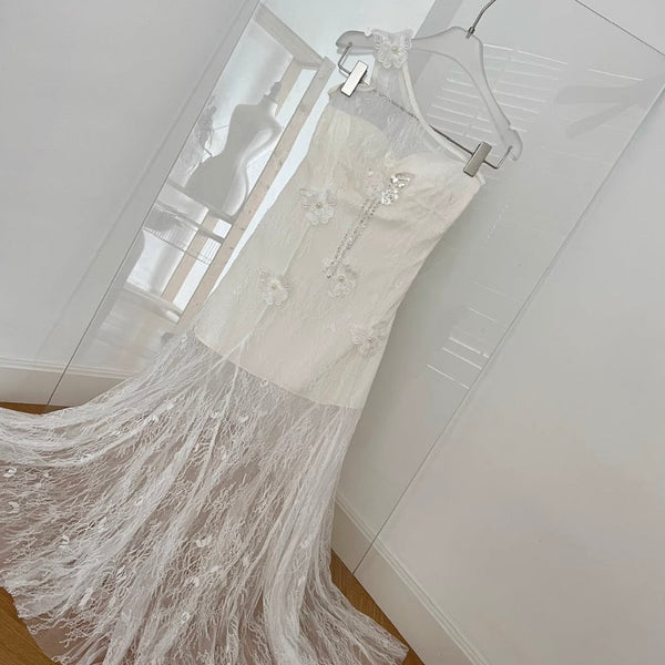Sexy Embroidered White Lace Dress