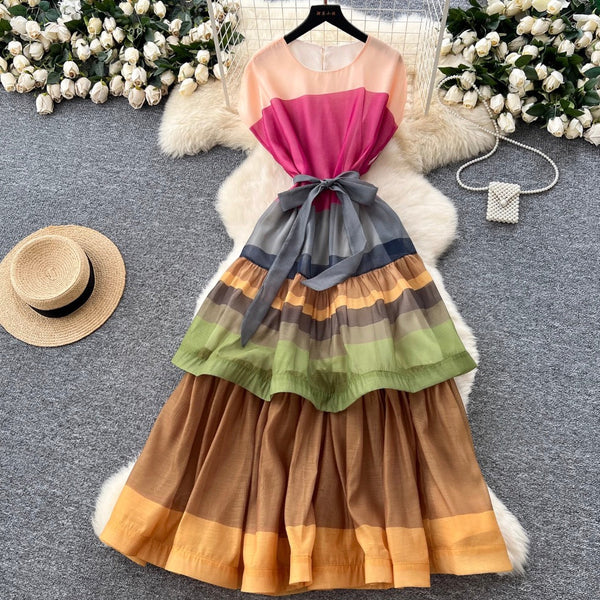 Elegant Color-blocking Ruffled Dress