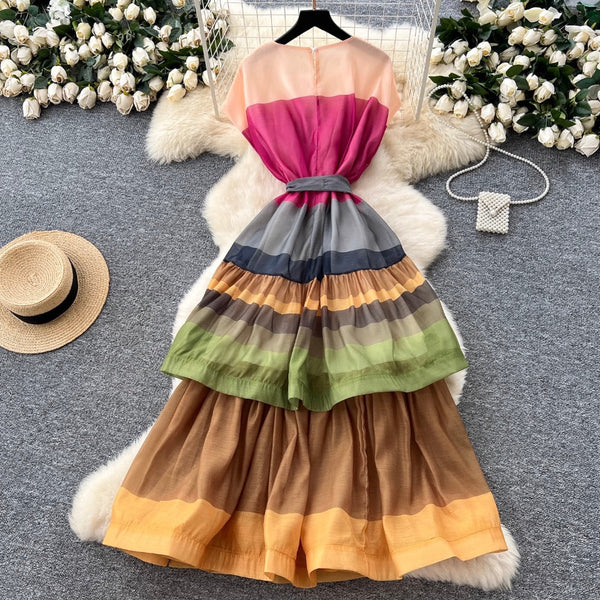 Elegant Color-blocking Ruffled Dress