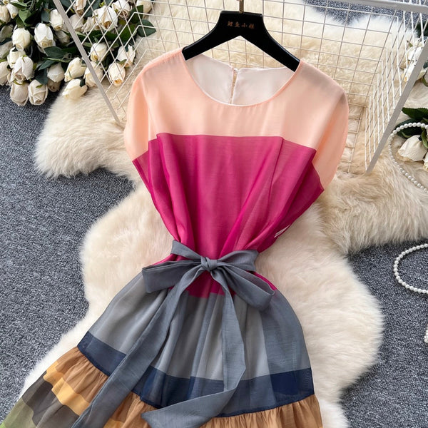 Elegant Color-blocking Ruffled Dress